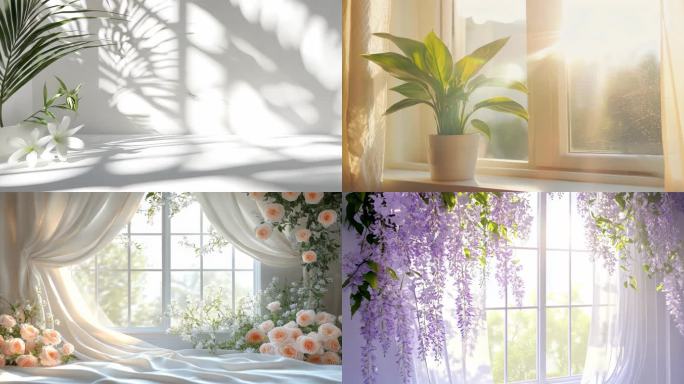 小清新唯美窗户窗帘窗台光影阳光丁达尔意境