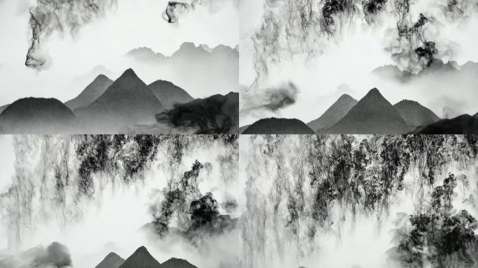 4K超清水墨晕染山水画素材