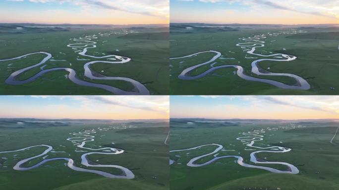 航拍朝霞映红莫尔格勒河240731(7)