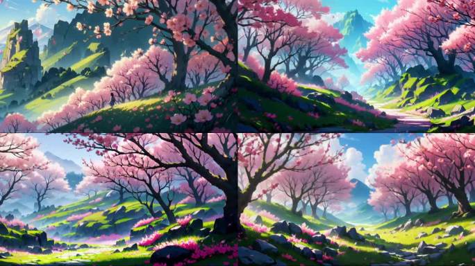 动漫风格的大片梅花，梅花树