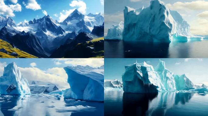 冰川缓慢崩解冰川融化雪崩冰裂南极北极4K