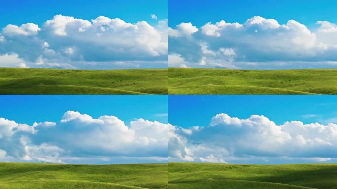 草原蓝天白云，流动的白云延时视频