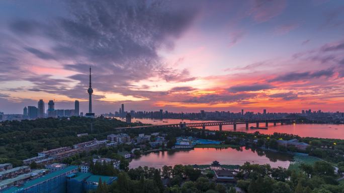 武汉经典机位日出朝霞夜转日延时