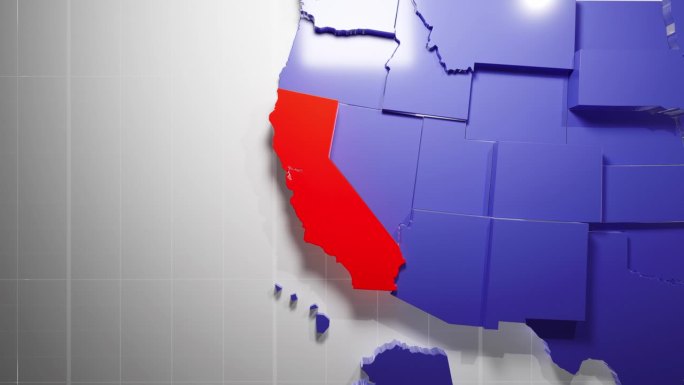 美国加州地图，美国，3D动画