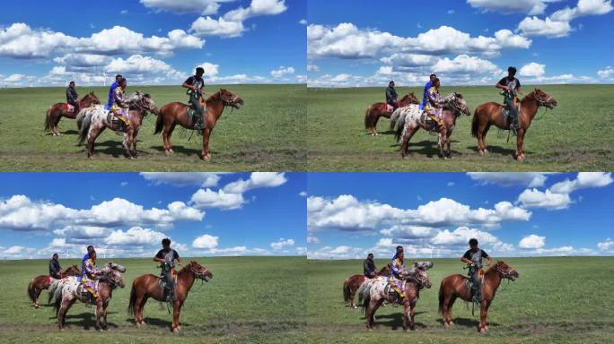 内蒙古蒙古族牧民在草原骑马