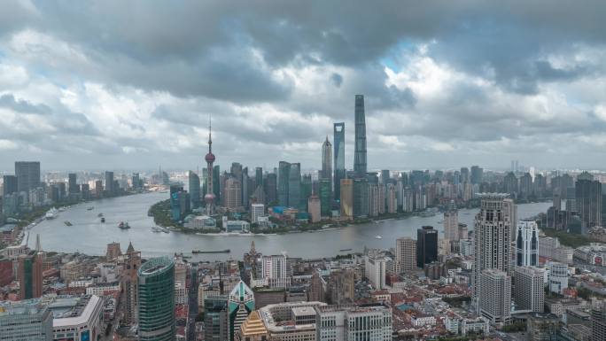 上海外滩蓝天白云延时短片