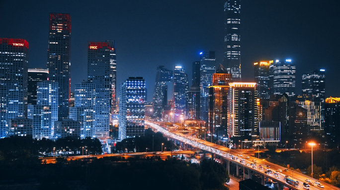 北京城市夜景交通车流都市