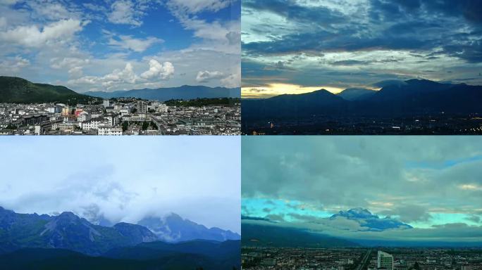 夏季丽江古城狮子山万古楼玉龙雪山多段延时