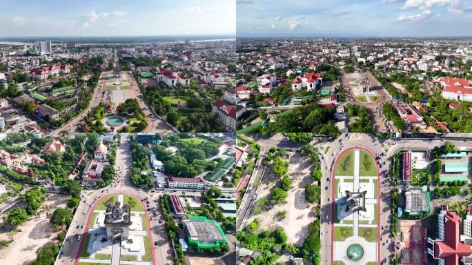 4K航拍老挝国家首都万象市凯旋门合集2