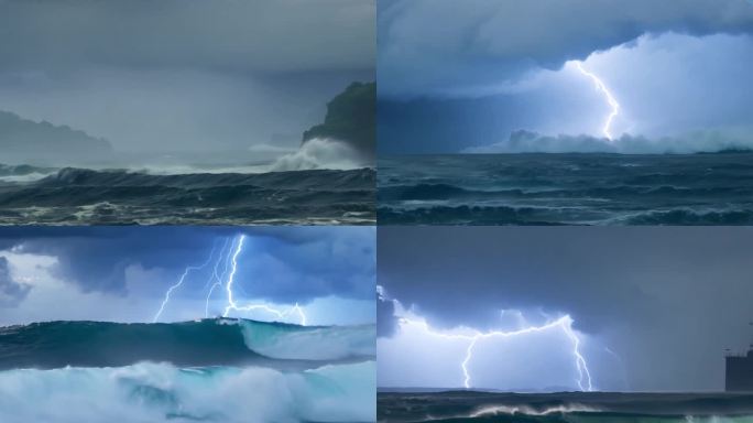 海上风暴 台风雷电 海上台风掀起狂风巨浪