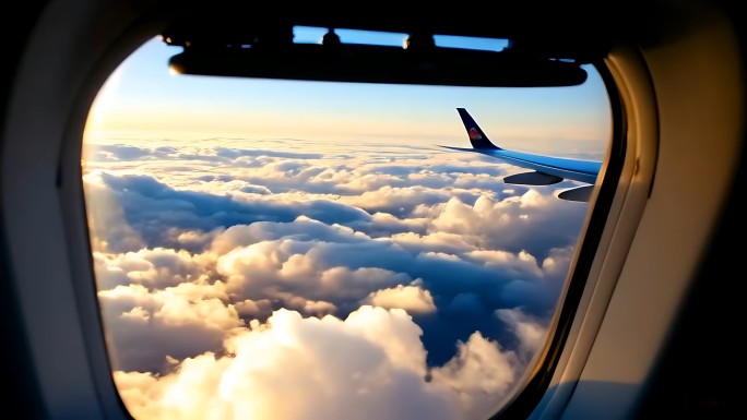 透过飞机窗户看窗外云层