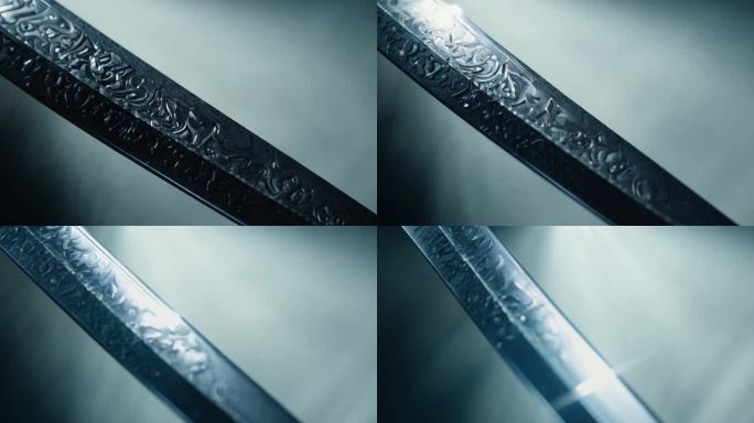 古代刀剑刀刃锋利寒光特写