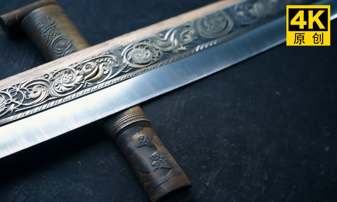【原创】古代刀剑刀刃锋利寒光特写