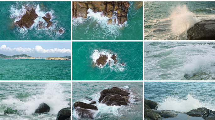 大海海浪拍打礁石