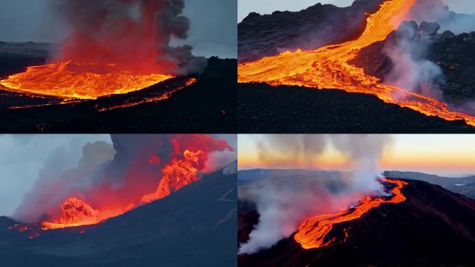 火山喷发 岩浆涌动  航拍火山 地质运动