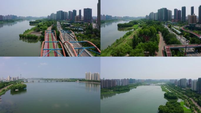 城市河流航拍，洛阳洛水