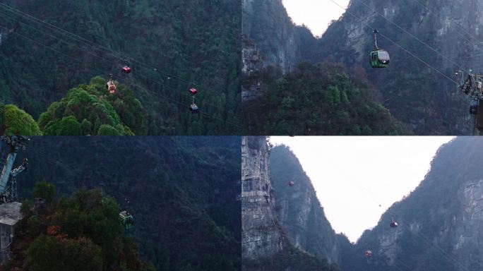 张家界天门山景区山间缆车运行航拍