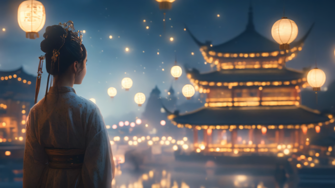 大唐盛世古代皇宫夜景长安安居乐业万家灯火