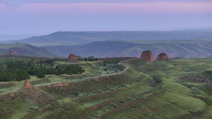 大同新荣区明长城西寺段清晨航拍