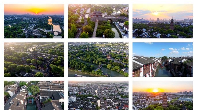 苏州古城景点地标盘门寒山寺北寺塔山塘街