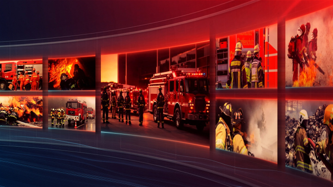 红蓝照片墙公安警察消防多图片滚动轮播