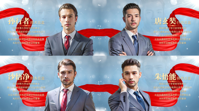 党政党建科技商务人物介绍图文红绸金字蓝色