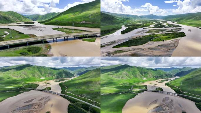 青海黄河航拍果洛久治青藏高原黄河水源