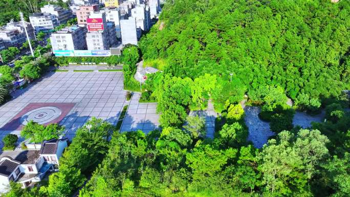航拍广西陆川县松鹤公园