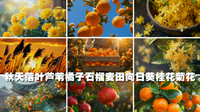 秋天落叶芦苇橘子石榴麦田向日葵桂花菊花