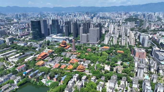 福州西禅古寺航拍寺庙古建筑城市景观风景