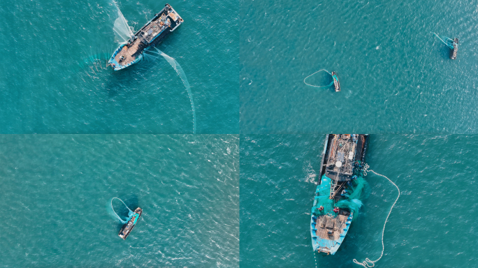 海洋捕捞渔船出海打鱼航拍
