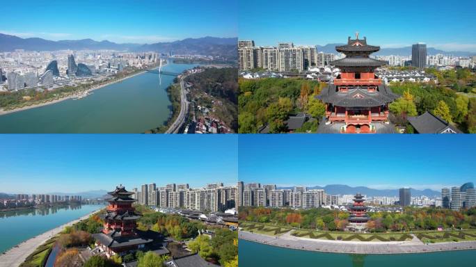 【丽水】航拍南明湖应星楼素材
