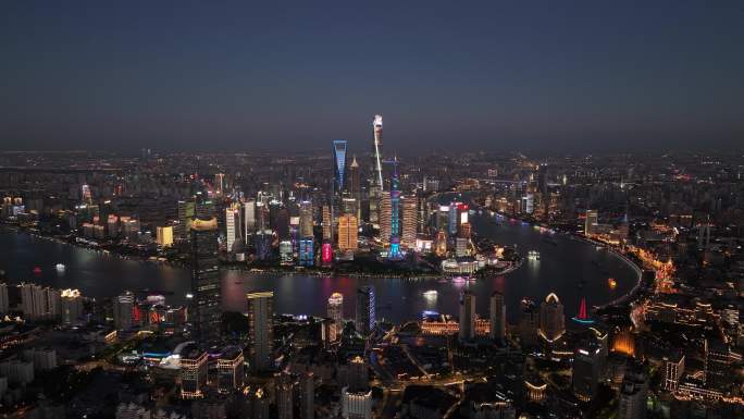 上海陆家嘴黄浦江夜景推近【4K】