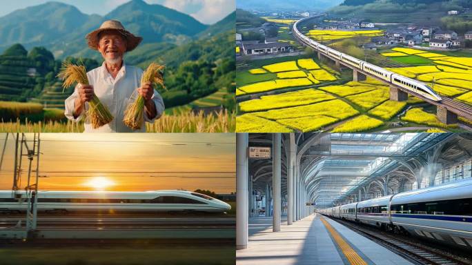 高铁动车穿梭在祖国的美好山河画面