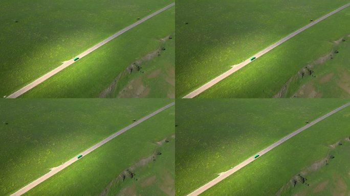 草原笔直的公路航拍