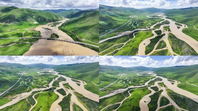 青海黄河航拍果洛久治青藏高原黄河水源