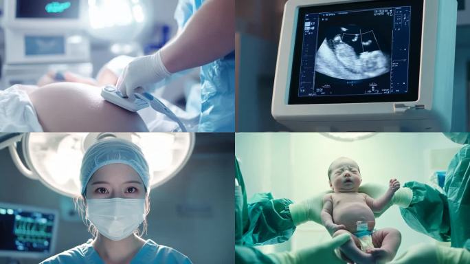 产科医院产检接生孕妇生产新生婴儿视频画面