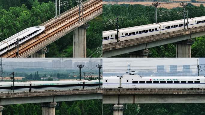 航拍俯拍高铁动车行驶画面4K