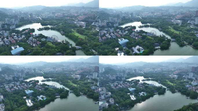 福州左海公园航拍左海御园城市公园景观风景