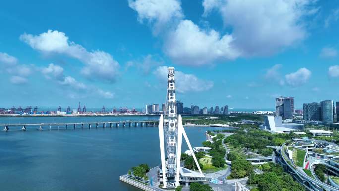 深圳宝安欢乐港湾湾区之光摩天轮航拍