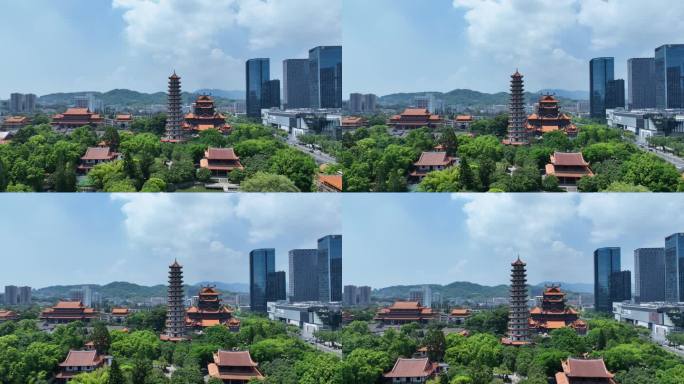 福州西禅古寺航拍城市寺庙古建筑景观风景