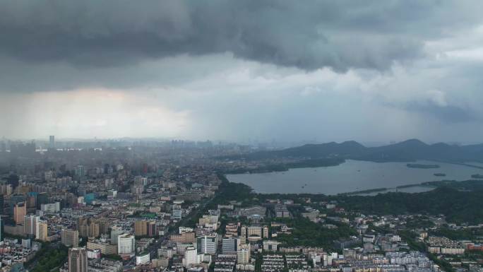 4k台风来临风云变幻杭州西湖城景延时