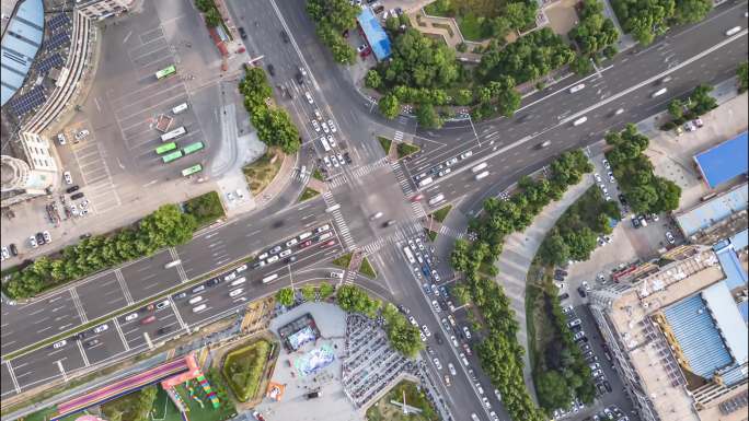 十字路口车流航拍延时