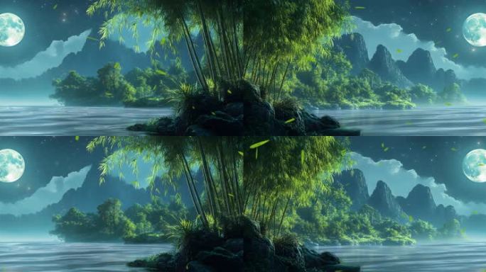 【8K正版素材】竹林意境满月大屏舞台视频