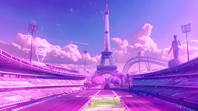 法国巴黎 奥运会 埃菲尔铁塔 紫色 奥运
