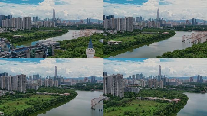 香蜜湖水库飞向平安大厦福田中心区