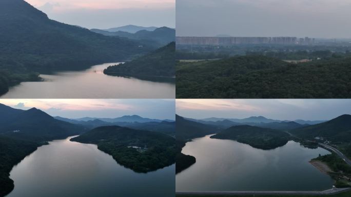 群山连绵山林日暮湖光山色