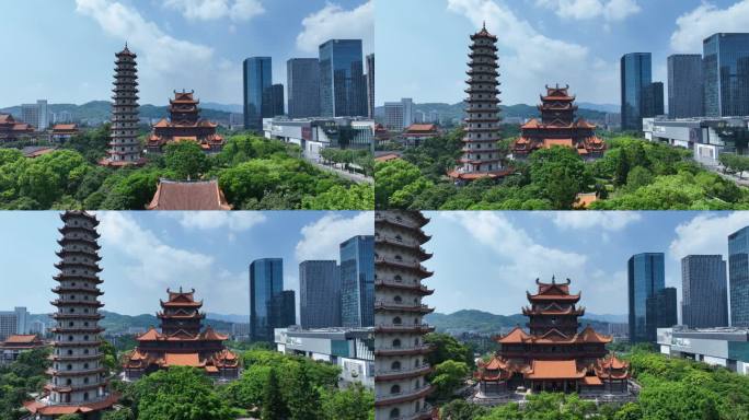 福州西禅古寺航拍城市寺庙古建筑景观风景