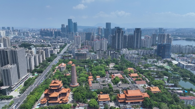 福州西禅古寺航拍城市寺庙古建筑景观风景