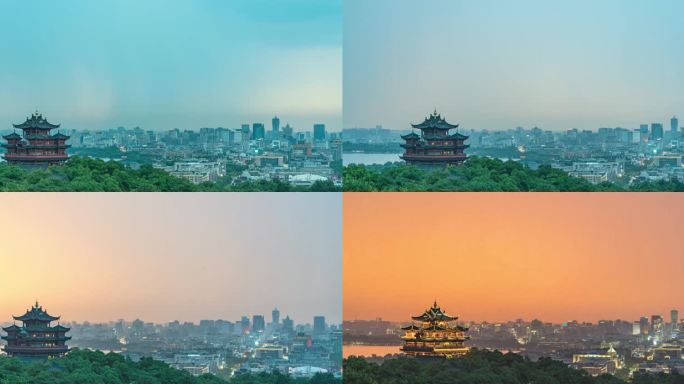 杭州城隍阁傍晚阵雨及晚霞延时4K